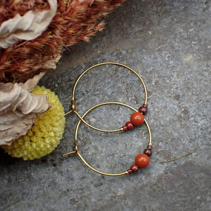 Hoop Earrings - Red Jasper