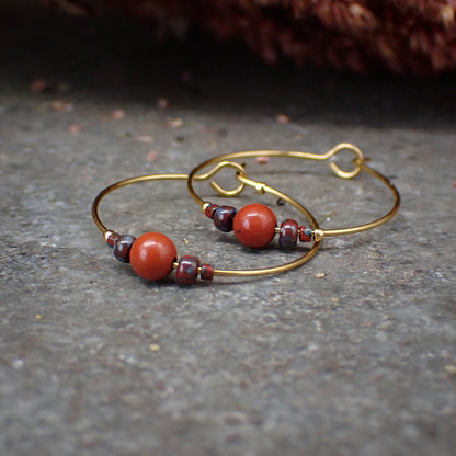 Hoop Earrings - Red Jasper